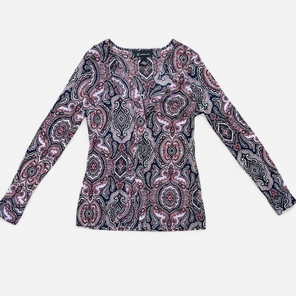 INC Vintage Paisley Mesh Long Sleeve Ruffle Blouse
